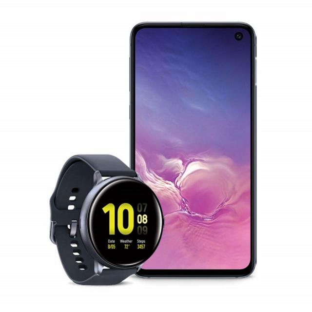 Samsung Galaxy S10e Factory 언락 Phone with 256GB (U.S. Warranty) Prism Black w/Samsung Watch Active2 (44mm) Aqua - US Version, One Size, One Color