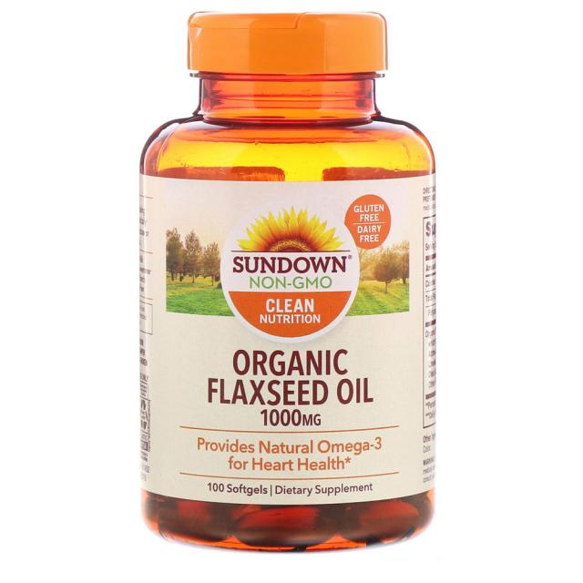 Sundown Naturals 선다운 네츄럴 유기농 아마씨유 오일 1000mg 100정 Organic Flaxseed Oil, 1개