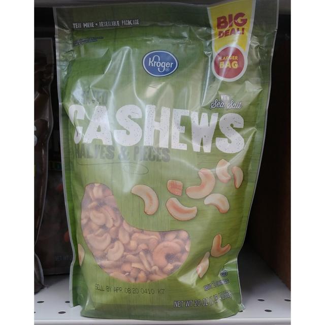 Kroger Roasted halves & pieces Cashews 크로거 구운 반쪽 조각 캐슈 20oz(566g) 1봉, 1개