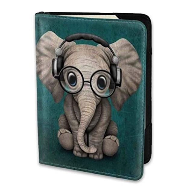 Lovely Nerdy Elephant Painting Passport Wallet Holder Leather Case Travel Card Cover 6.5 X 4.5 Inch