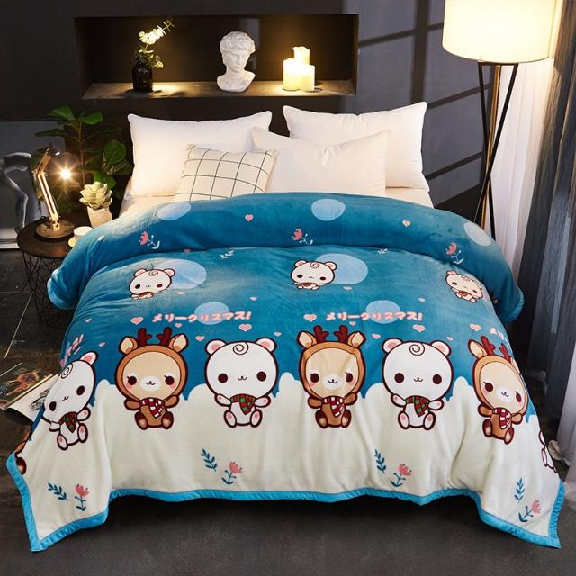 무릎담요 산호 모직 담요 침대매트리스 깔기침대 두꺼운 보온 침대시트 기모 겨울용 작은이불 한벌 플란넬, C20-애니메이션 사슴
