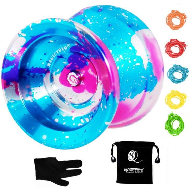 MAGICYOYO Y01 노드 프로페셔널 무응답 Yoyo 롱 스피닝 타임 글러브 Yoyo 백 교체 Yoyo String 5개(Blue+Pink+Silver):, 단일옵션