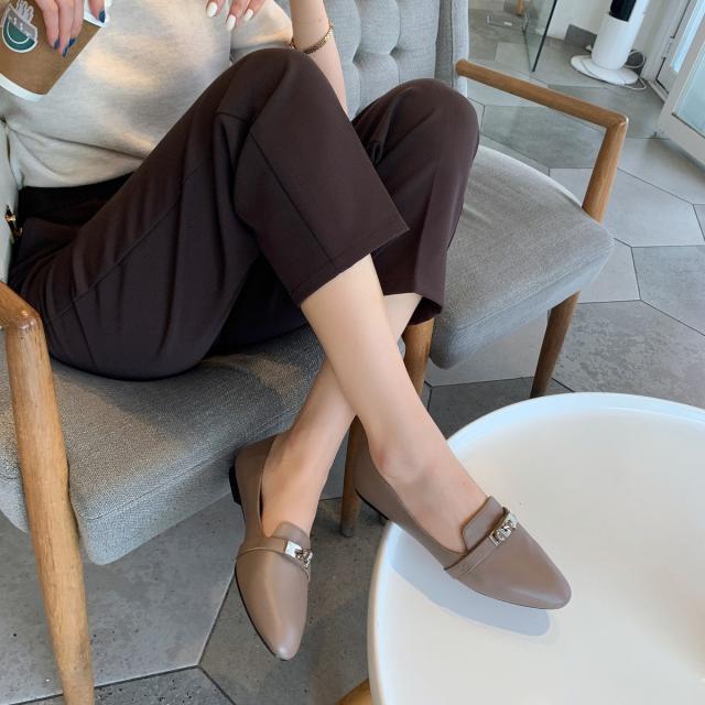 여자구두 Inking Pot현물 스타일금 소가죽 진피 평평한바닥 낮은굽 단화 여성로퍼신발 가죽신발