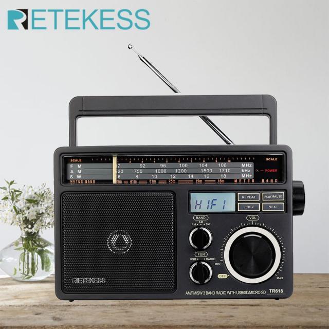 Retekess Tr618 Am Fm Sw 디지털 Mp3 플레이어와 휴대용 아날로그 라디오 큰 볼륨 큰 스피커 가정과 노인을위한 이상적인