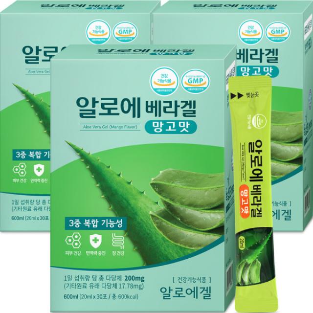 알로에베라겔 망고맛 총90포3개월분 30포x3박스/ 생기다당체 200mg, 단일상품