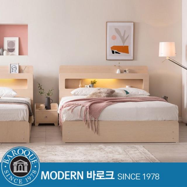 모던바로크 W 클라우드 평상형 LED 수납침대 퀸 킹 공용 / 프레임만 / 전국착불, 그레이