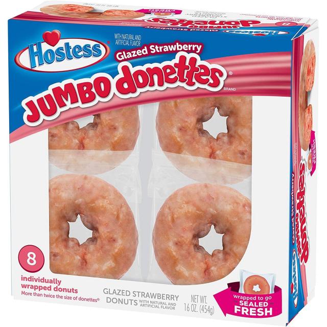 Hostess Glazed Strawberry Jumbo Donettes 16oz [8 Count Package] 안주인 유약 딸기 점보 도네 츠 453.6g [8 개입 패키지], 1