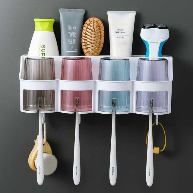 화장실 칫솔 선반 입가심 벽걸이 양치컵 커플 펀칭 칫솔걸이 세면장, 4칫솔