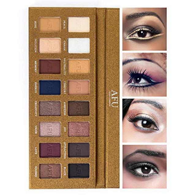 AFU High Pigmented Eyeshadow Palette Matte + Shimmer 16 Colors Makeup Natural Bronze Neutral Smokey Blendable Waterproof Eye Shadows Cosmetic - E, 본문참고, Color = Earth Tone