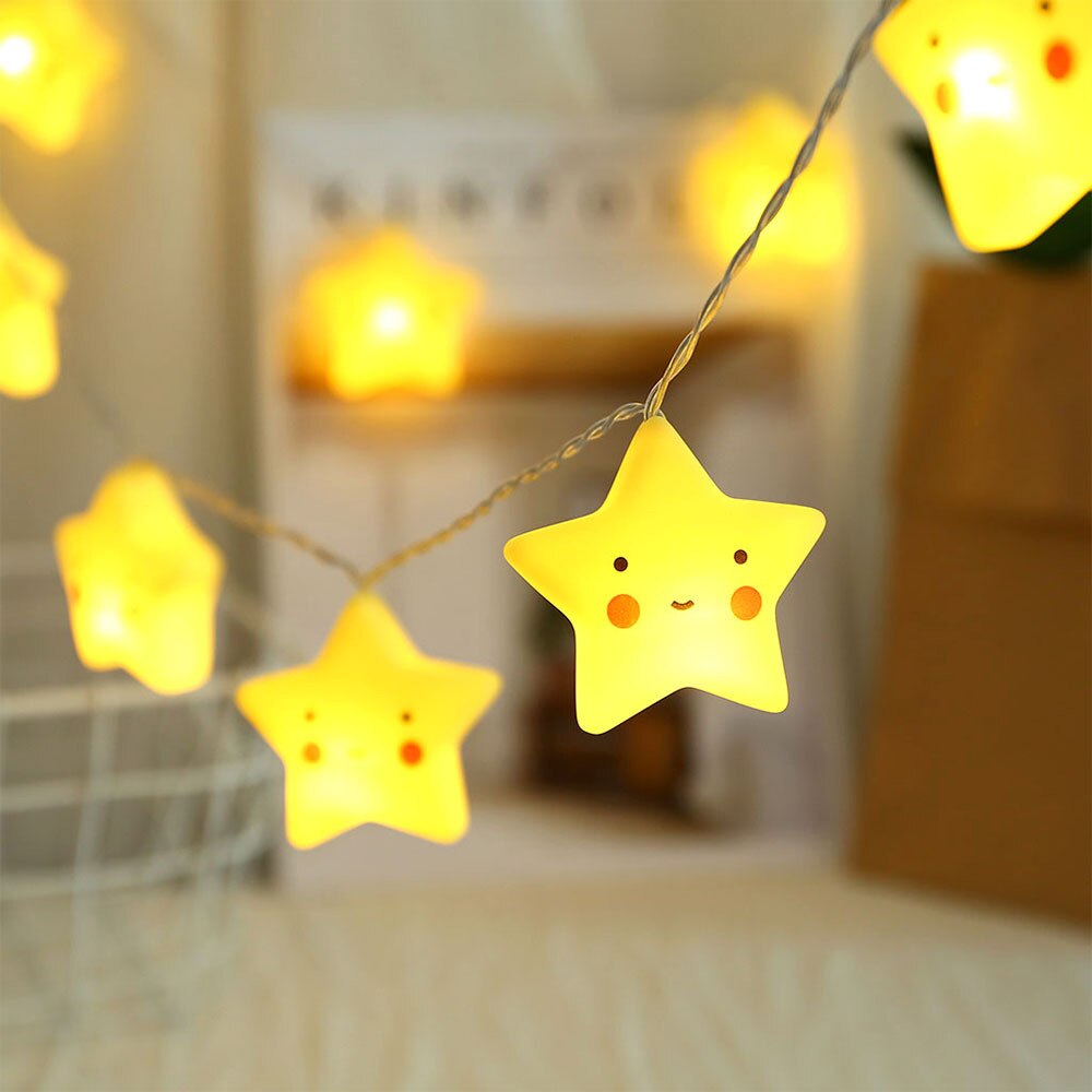 귀여운 led 문자열 요정 빛 야외 정원 울타리 파티오 크리스마스 화환 조명 웨딩 스타 문자열 크리스마스 장식 조명