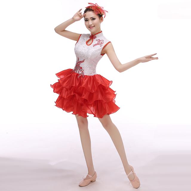 굿텐탁베베 현대무용 코스튬의상 공연복 쾌판무 차이나 북을 치다 물 드럼 캉캉 미니 스커트 여성