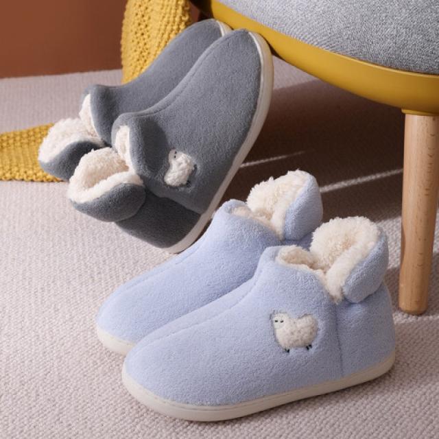 멜라또 겨울커플 슬리퍼녀 러블리백 굽털홈룸 넉살월자구두 가정용 보온면화남 하늘색 38-39 (37-38에 적합)