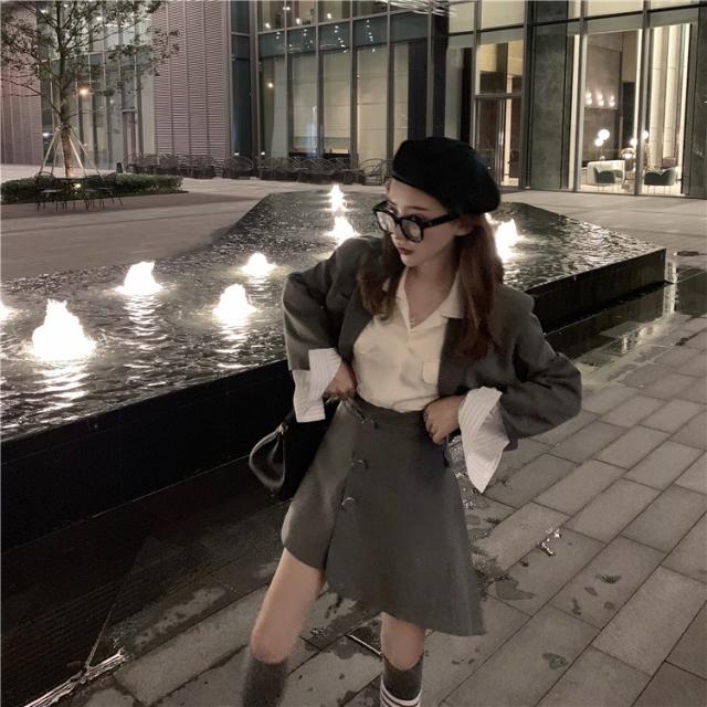 초가을에 네트레드 떨림 정장 외양양기 여 뉴패션 3종 탑 스커트