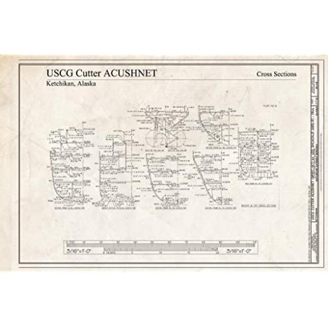 NMT 역사적인 그림 : 청사진 횡단면-USS Shackle ARS 9 Ketchikan Ketchikan Ga [24in x 16in] - P010608DP4Z2884, 24in x 16in