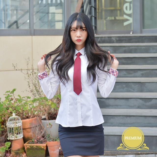 [빅사이즈] 여성 각카라 화이트 셔츠 (빨강체크) ~4XL