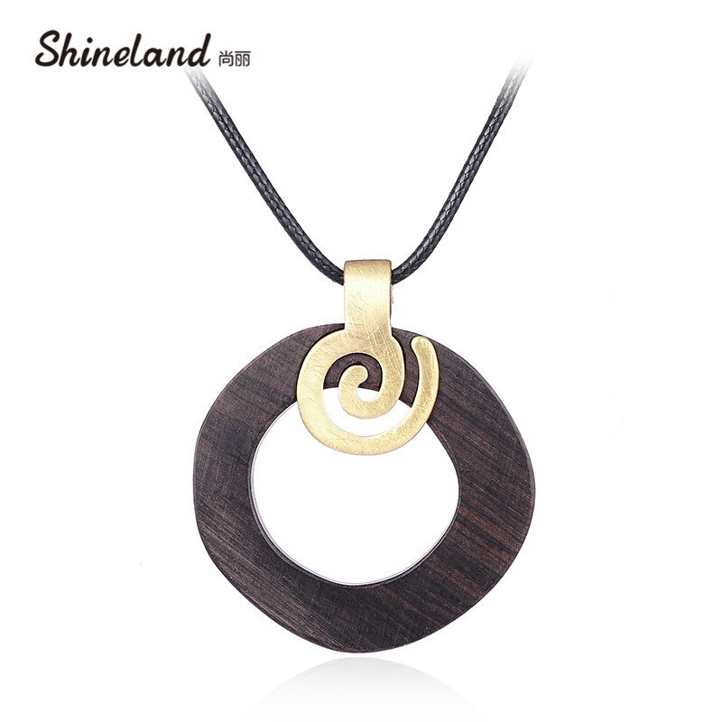 Shineland 빈티지 여성 쥬얼리 성명서 나무 긴 목걸이 & 펜던트 기하학 중공 collares kolye for women 최고의 선물