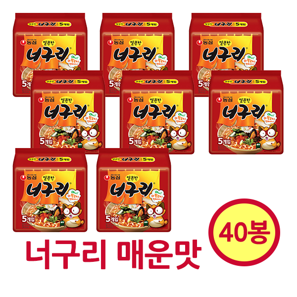 (배송비 포함가 유통기한 최신)농심 너구리 매운맛 120g 40봉(1박스) 최저가, 40개입