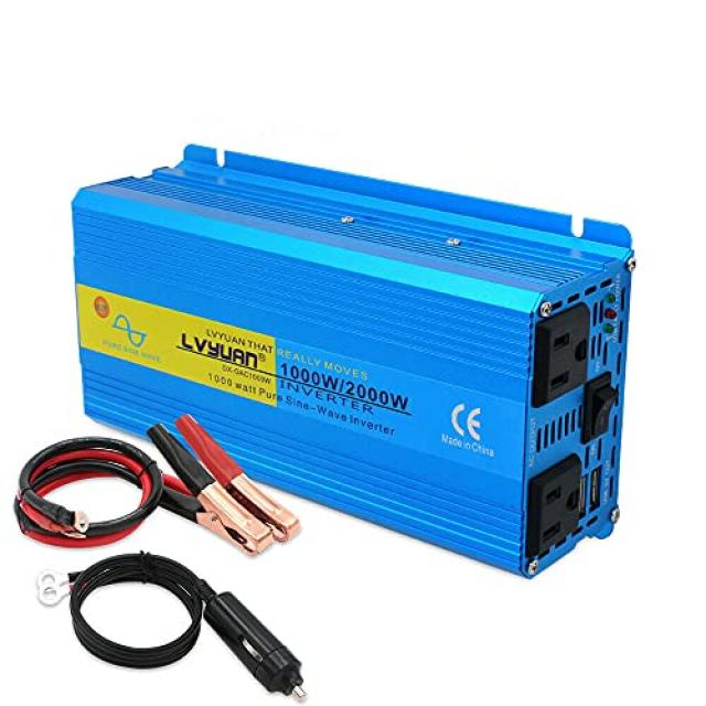 LVYUAN(료엔) 인버터 사인파 12V 1000W 최대 2000W DC 12V(직류) AC100V(교류) 변환 AC 콘센트×2, USB 소켓×2 카 인버터 태양광 발전 재해 대책 지진 방재 용품 때로 맹활약 정전 대책