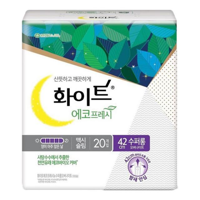 화이트 에코프레시 맥시슬림 수퍼롱 오버나이트 20P 생리대, 1팩, 20매