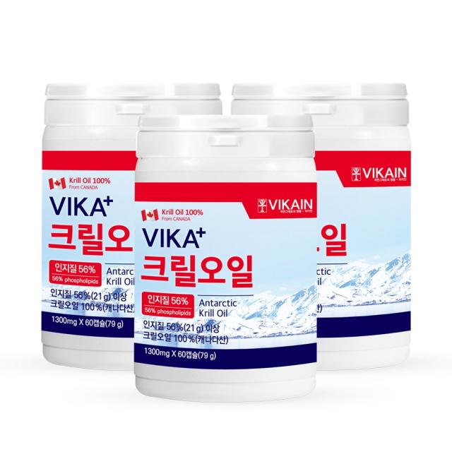 비카인 남극 크릴오일 100% 인지질 56% 이상 1300mg (아스타잔틴 오메가 다량함유), 60캡슐, 3박스