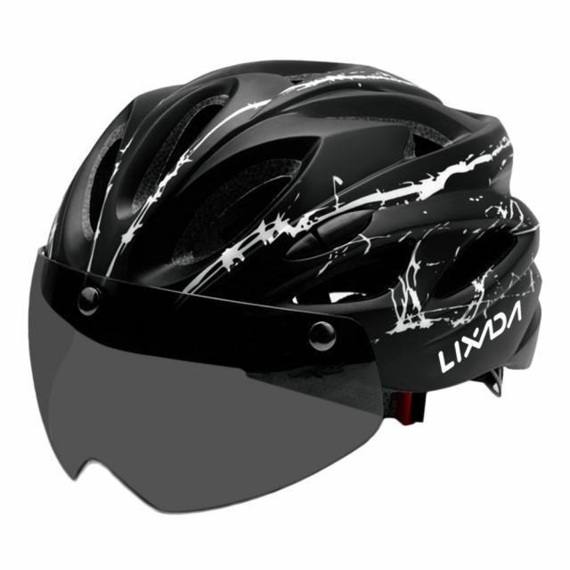 릭사다 고글과 헬멧이있는 자전거 타기 마그네틱 산악 일체형 헬멧<당일출고/최소5-7일 수령가능/공휴일제외>, 검정색과 흰색