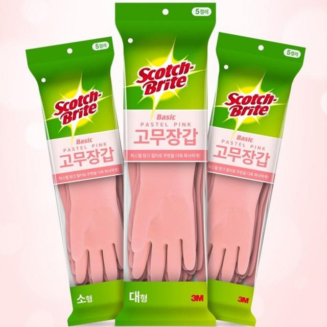 스카치브라이트 고무장갑 중형 5켤레, 파스텔핑크, 1세트