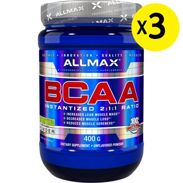 ALLMAX Nutrition 100% 순수 미분화된 BCAA 일본 등급 분지사슬아미노산 글루텐 프리 80회분 400g 3병, 선택, 상세설명참조