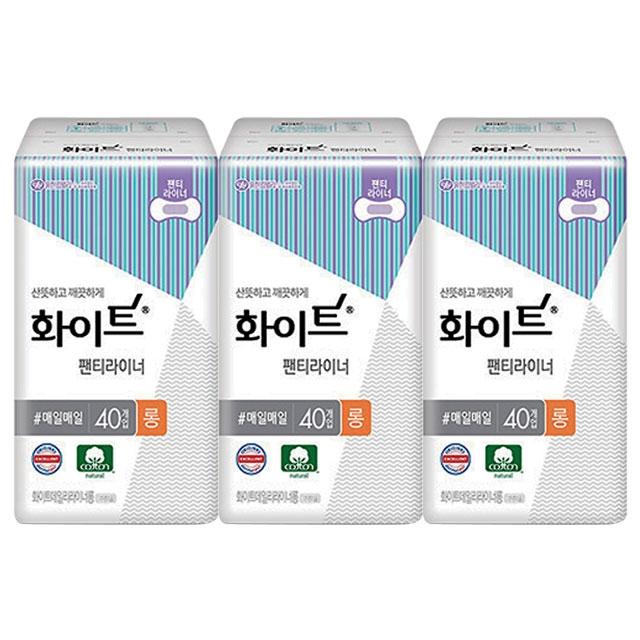 화이트 매일매일(애니데이) 무향 롱40px3개 팬티라이너, 3개, 40매