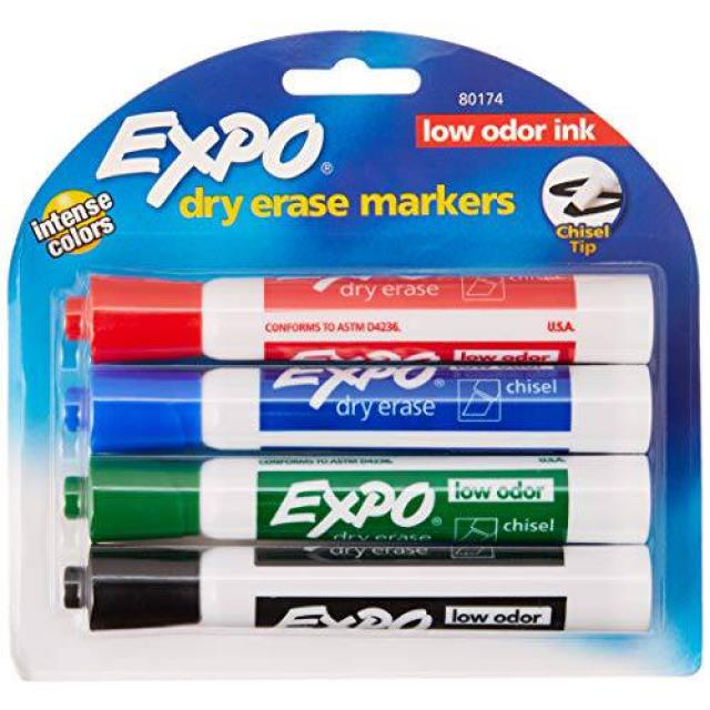 엑스포 오리지널 드라이 지우기 마커 치즐 팁 다양한 색상 3 팩 EXPO Or, 상세내용참조