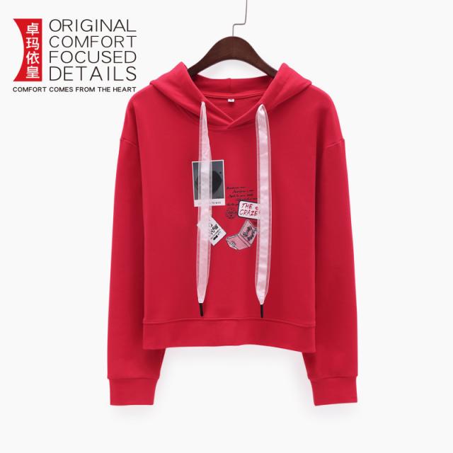 봄아우터 2020뉴타입 봄가을 짧은타입 후드티여성 얇은타입 레드 루즈핏 모자달린 후드코트 작은키 하이웨스트 상의