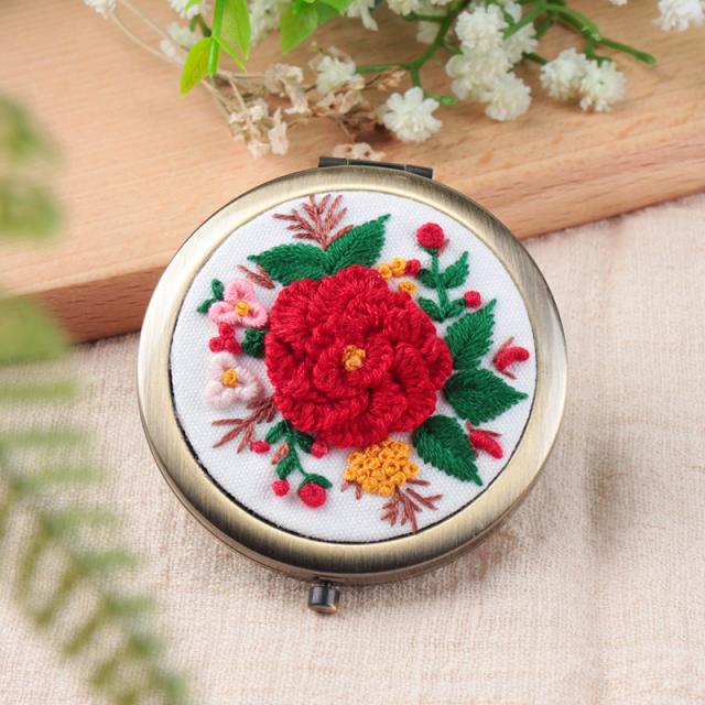 자수도안 자수 diy화장대거울 리본 자수수공예 성인 초보자 선물 제작 수예품 재료가방 SUXIU자수, T04-꽃 4재료가방+십자수틀