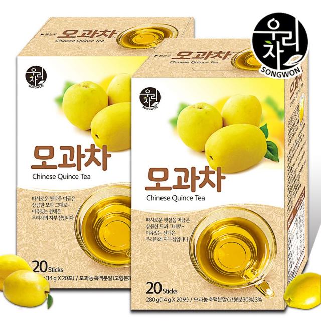 송원 송원식품 모과차 20+20T 유자차 냉온 차 스틱 과일차, 40개, 14g