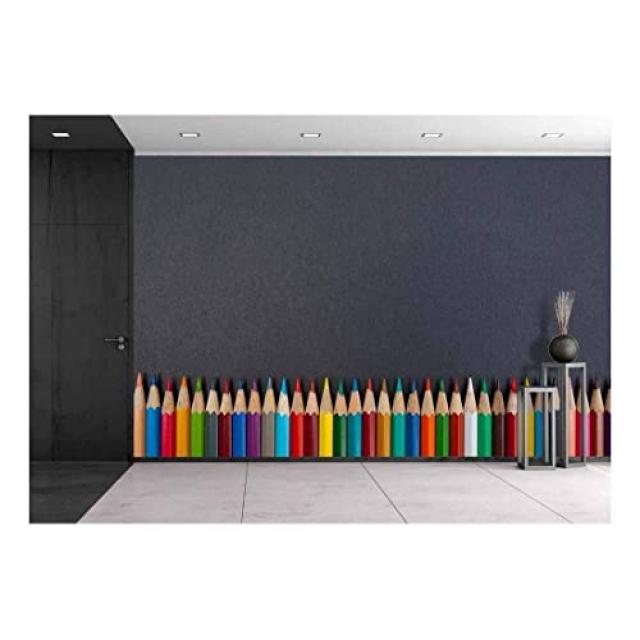 - 검은 배경에 고립 된 색연필 패턴 클로즈업 - 이동식 벽 벽화 자체 접착력 큰 배경 화면 - 66x96 인치 (66