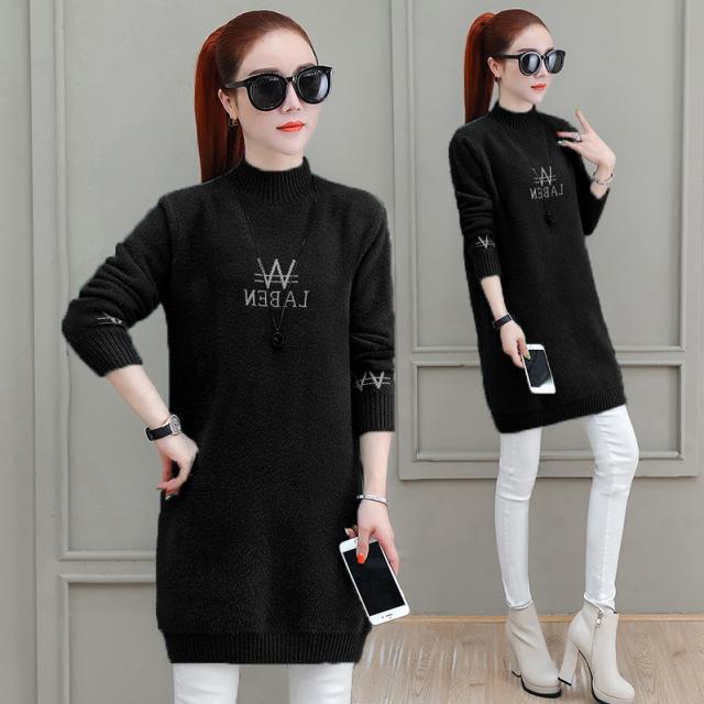 왕직구 스웨터 의 규율 천백 인자함 하프기장 두꺼운 목폴라 인조 밍크 기모 여성 겨울 가을 외 입다 와이드 루즈핏 신