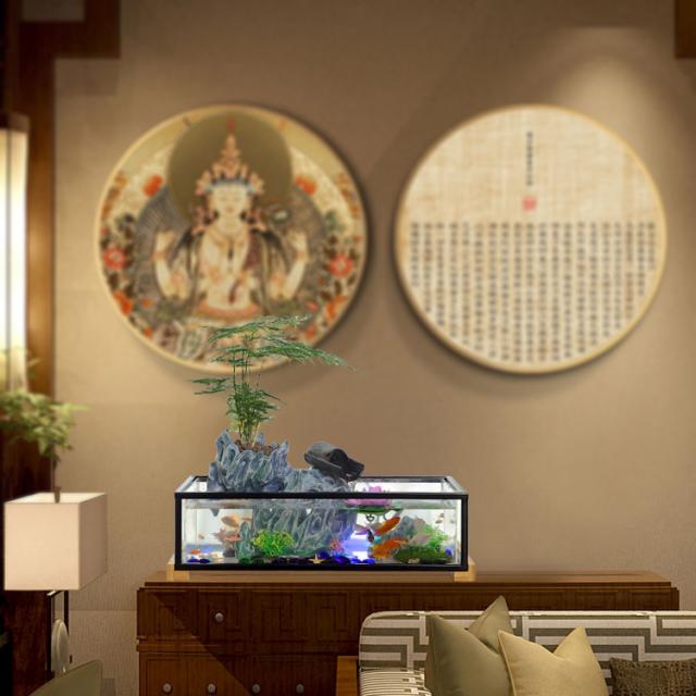 실내 인테리어 분수 가습 폭포 아이디어 흐르는 물 분재 실내 현관 돈방석에 앉은 테이블의 미시적 개점식 집들이 선물, 01 돈벌이가 되는 유리 어항