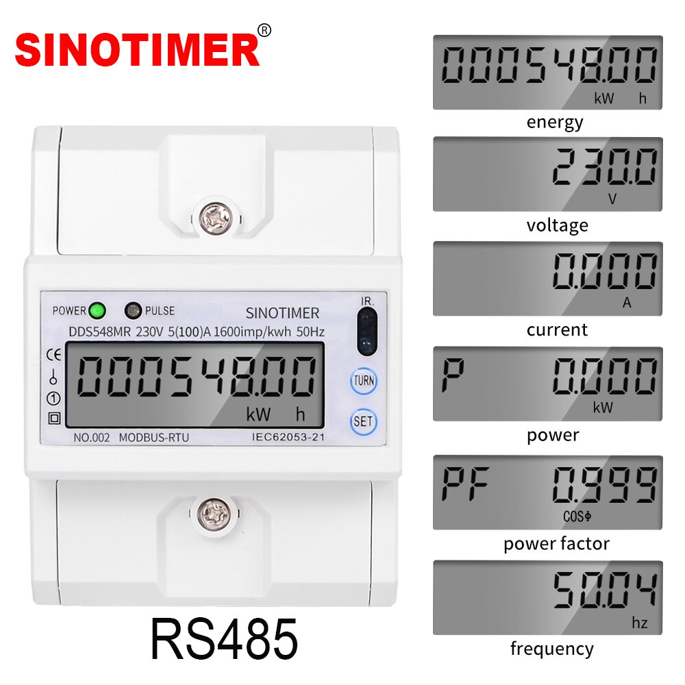 업그레이드 된 다기능 단상 5 100a 230 v ac 에너지 미터 전기 소비량 측정기 rs485 modbus 장착 din 레일, 1개