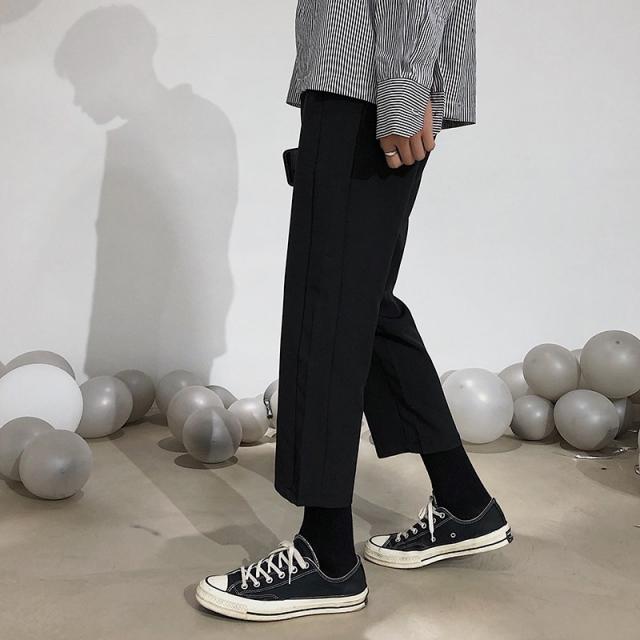 라이프영 캐주얼 원턱 정장 바지 아 차 와 아구 여름 블랙 디프 캐주얼바지 남녀 9부바지 옷 돌림병 금욕 드레이프 와이드