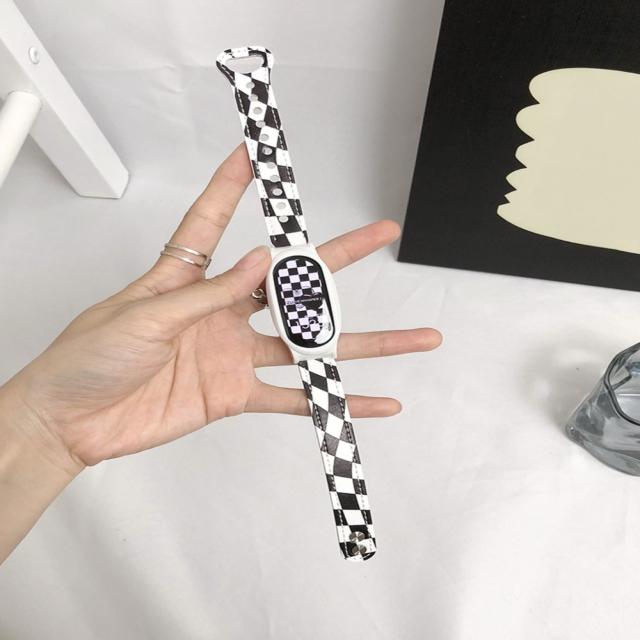 체커보드 애플워치 실리콘 스트랩 40mm 42 44, 리버스 극세사 바둑판-블랙