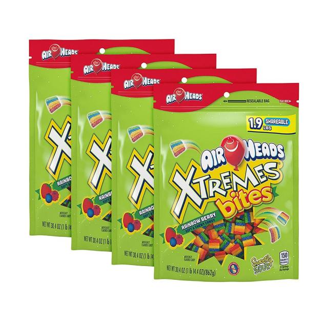 Airheads XTREMES BITES RAINBOW BERRY 익스트림바이츠 레인보우베리 4팩 입덧 오트밀 페인트 눈깔 금연 임산부간식 사탕 캔디, 1set