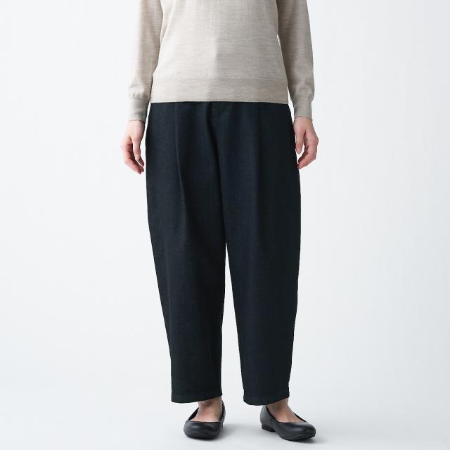 무인양품 MUJI 여성 스트레치 데님 턱 와이드 팬츠