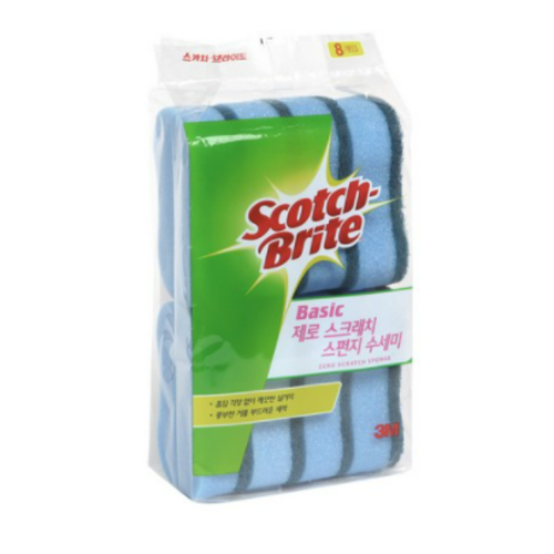 쓰리엠 베이직 제로 스크레치 스펀지 수세미, 8개입, 1개