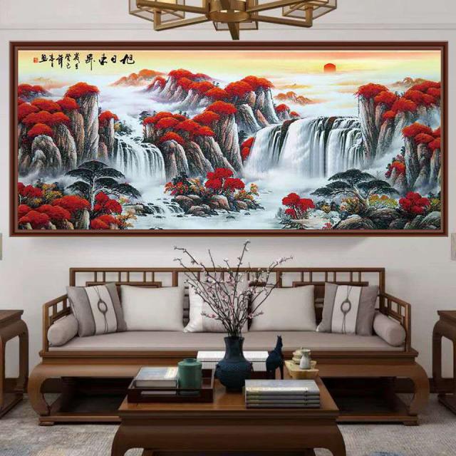 거실벽화 국화 산수화 밝은 해가 동쪽에서 떠오르다 풍수에좋은그림 사무실 서화 식당 마네키 뮤럴 3D 입체 스티커, AM 타입 :밝은 해가 동쪽에서 떠오 콤비네이션 타입