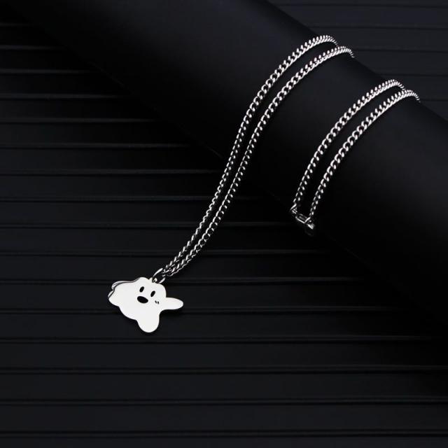 귀여운 몬스터 유령 티타늄 목걸이 캐릭터 귀여운 남녀 커플 힙합 펜던트 목걸이 애례 상자 향해 달려가다