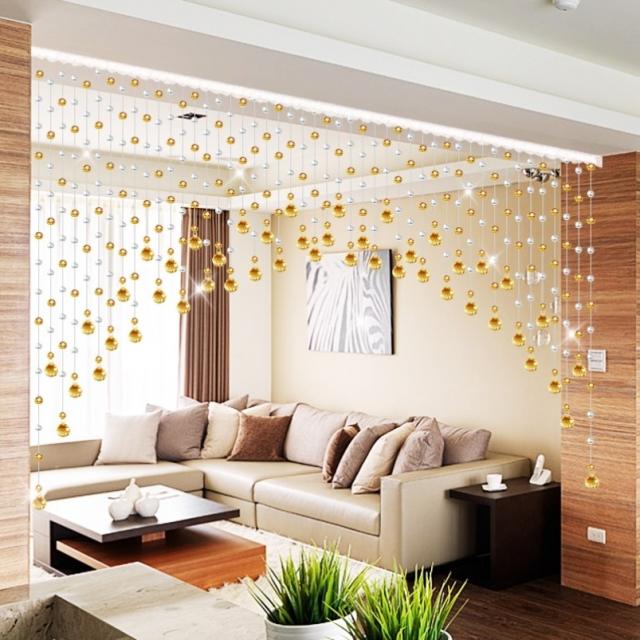 크리스탈비즈발 문발 자 칸막이 커튼 무타공 가정용 응접실이 있다 현관 화장실 맞은편 집 걸이 장식 4607292078, 황금빛 _투명