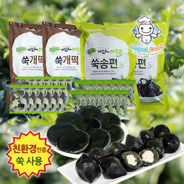 엔젤쿡 자연담은 거문도 해풍쑥 2+2 찐쑥떡 4팩세트 친환경 쑥, 찐쑥개떡500g*2팩+찐쑥송편500g*2팩