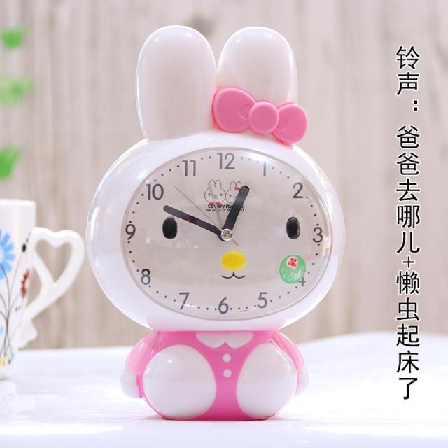 큐티 크리에이티브 키즈 학생용 캐릭터 베드 정음 침실 말이 많고 기능도 좋고 소리도 잠도 탐내는 작은 알람시계, 긴토끼 화이트 7인치