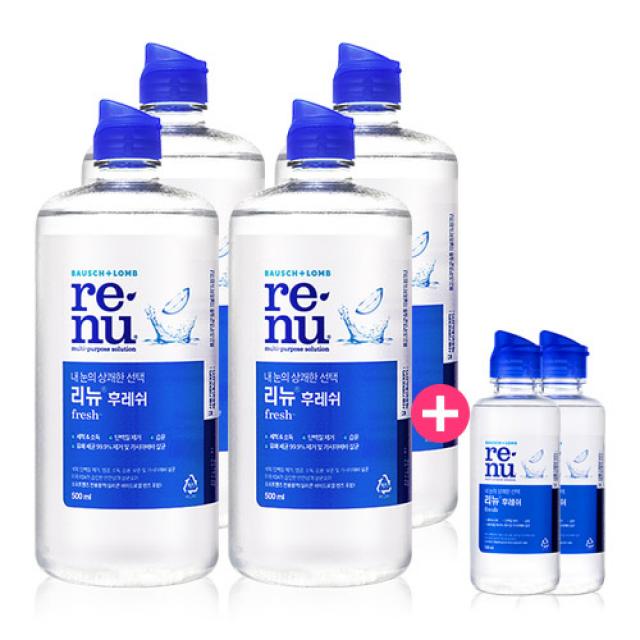 바슈롬 리뉴 후레쉬 렌즈세정액, 500ml, 4개