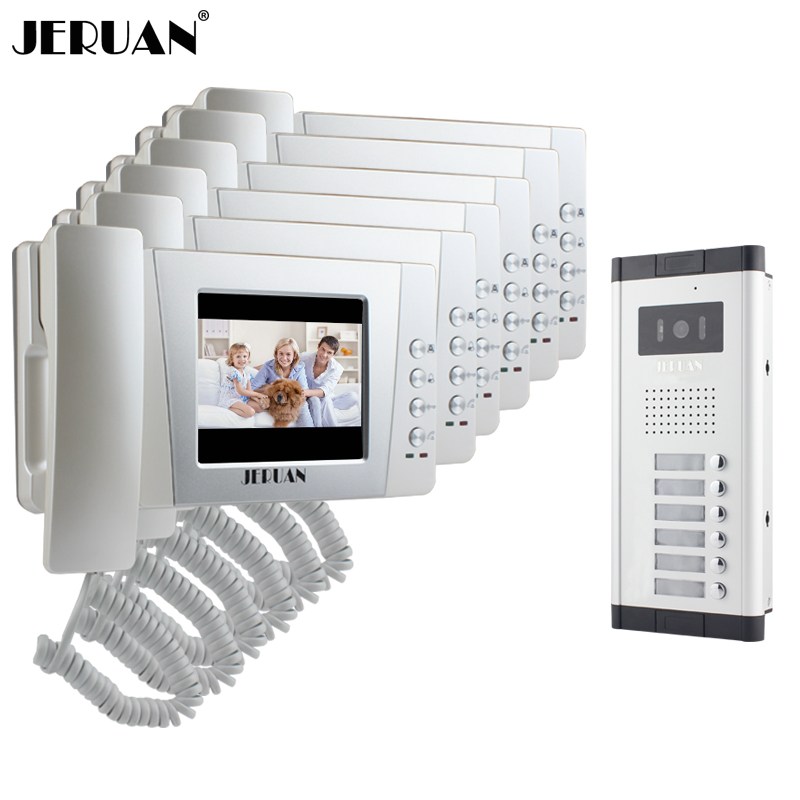 Jeruan 아파트 4.3 인치 tft 비디오 문 전화 인터콤 시스템 6 핸드 헬드 모니터 700tvl ir 비전 카메라 6 통화 버튼, 단일