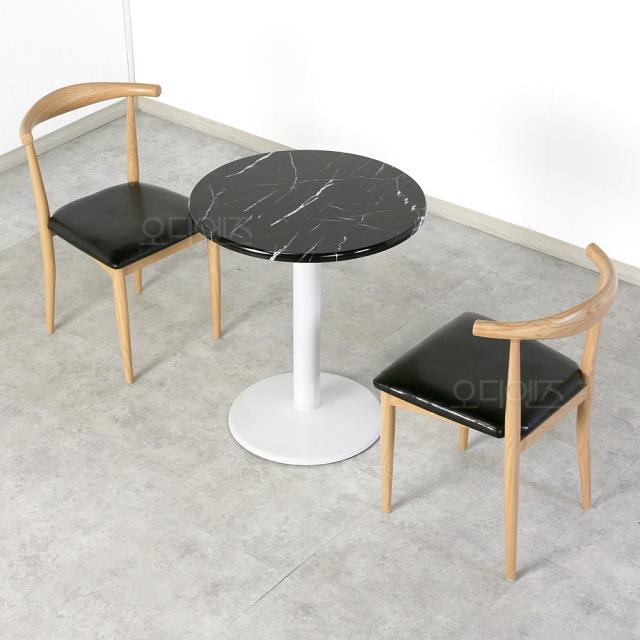 RSS75 업소/사무실 2인 테이블세트 /사이드테이블세트/접견용의자세트, 블랙 원형상판 600