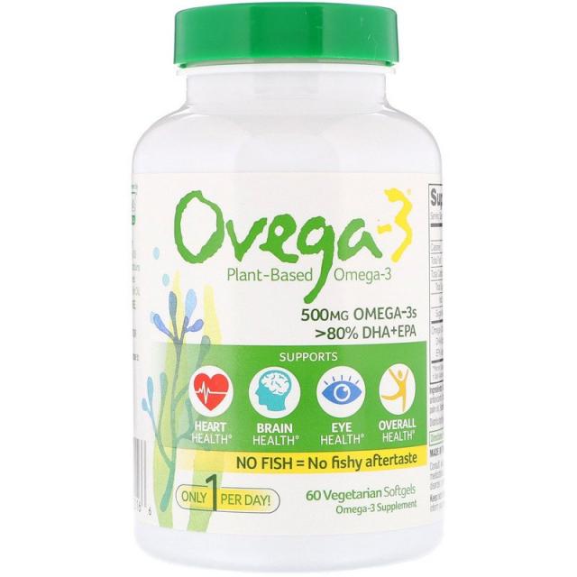 오베가-3 Ovega-3 비건 오메가3s DHA + EPA 500mg 베지 소프트젤 60정, 60개, 1개